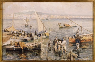 Balıkçılar ile Marina (suluboya) by Attillo Pratella