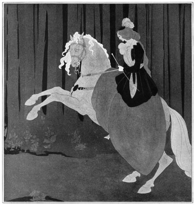 Büyüyen bir atın üzerinde oturan bir kadın, 1898. by Aubrey Beardsley
