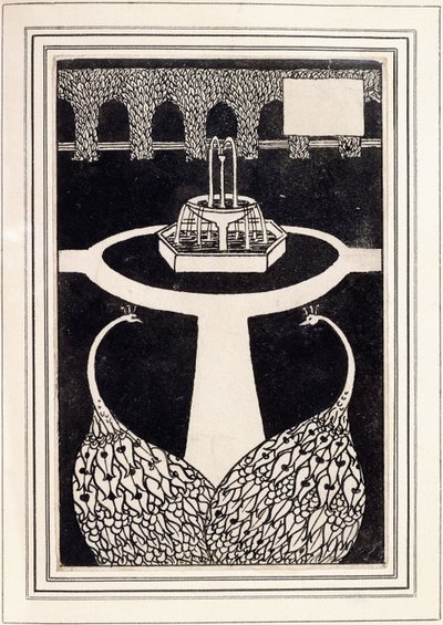 Çeşmeli bir bahçede iki tavus kuşunu betimleyen bölüm başlığı, 1893/4 civarı by Aubrey Beardsley