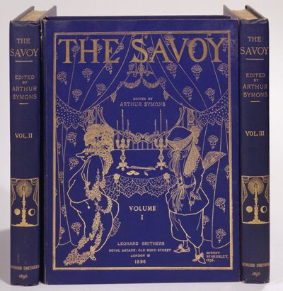 Leonard Smithers 1896 tarafından yayınlanan, Arthur Symons tarafından düzenlenen The Savoy, Cilt I-III için kapak tasarımı by Aubrey Beardsley