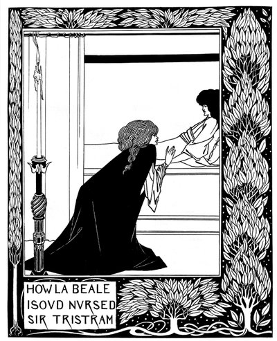La Beale Isoud, Sir Tristram'ı Nasıl Besledi? Sir Thomas M'nin Le Morte dArthur kitabının illüstrasyonu by Aubrey Beardsley