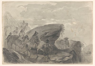 Bir gezgin alayı ile manzara by August Allebe