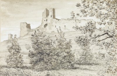 Rakvere Kalesi Harabelerinin Görünümü, 1828 (kağıt üzerine sepya ve kurşun kalem) by August Georg Wilhelm Pezold