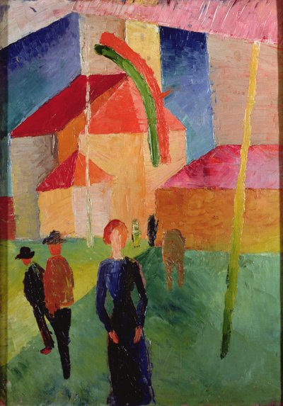 Bayraklarla Süslenmiş Kilise (tuval üzerine yağlı boya) by August Macke