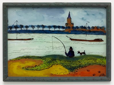 Olta balıkçıları ile nehir manzarası by August Macke