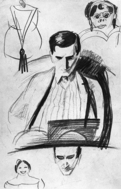 Franz Marc, portre / çizim Macke by August Macke