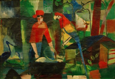 Bir manzara içinde bir papağan olan kadın by August Macke