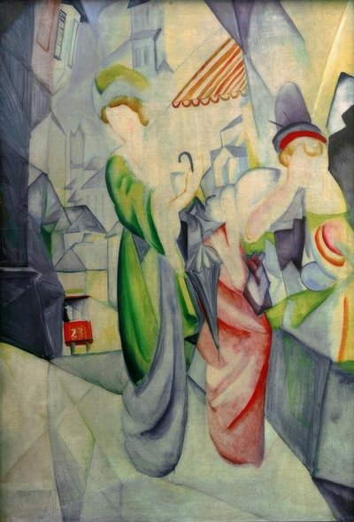 Şapka dükkanının önünde parlak kadınlar by August Macke