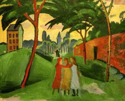 Üç kız ile manzara by August Macke