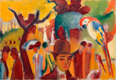 Kahverengi ve sarı renkli küçük hayvanat bahçesi. August Macke