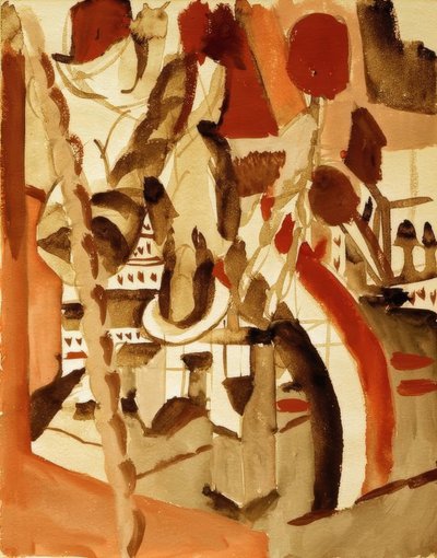 Kız bir şehrin önünde by August Macke