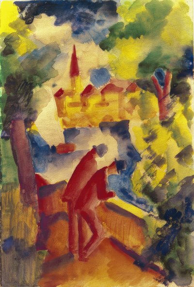 Göl kenarında sokakta erkekler by August Macke