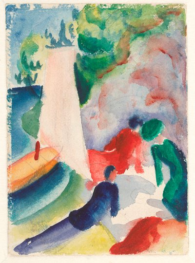 ""Sahilde piknik"" (Yelkenden sonra piknik) Suluboya, August Macke (1887-1914) 1913 Soluk 17,6x12,2 cm Albertina, Viyana by August Macke