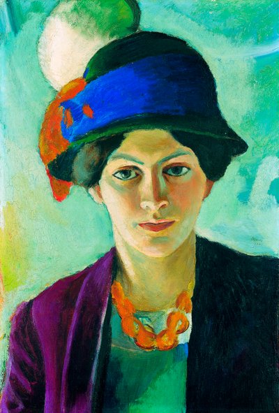 ""Sanatçının Şapkalı Karısının Portresi" (Sanatçının Şapkalı Karısı) Tablosu August Macke (1887-1914) by August Macke