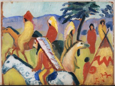 Kızılderililer çadırın yanında sürme by August Macke