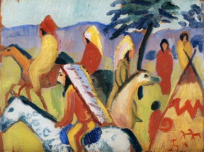 Kızılderililer çadıra biniyor. 1911 by August Macke