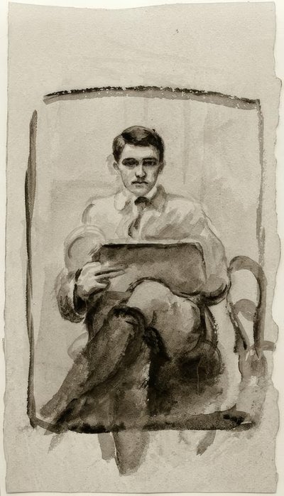 Kendi kendine portre, çizim by August Macke