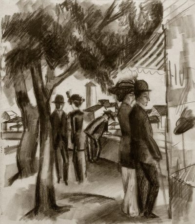 Spaziergänger unter Bäumen by August Macke