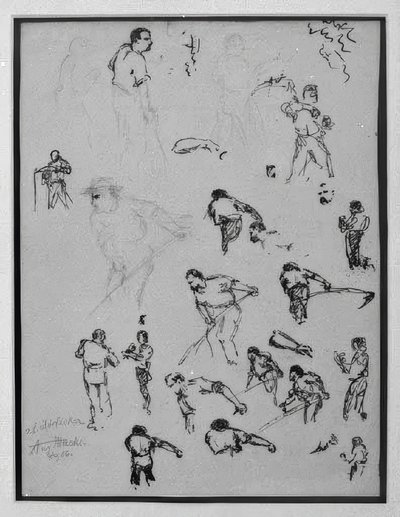 Biçme çiftçileri ile çalışma sayfası by August Macke