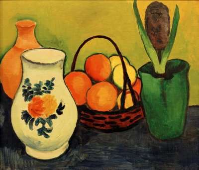 Mavi meyveler ile beyaz sürahi by August Macke