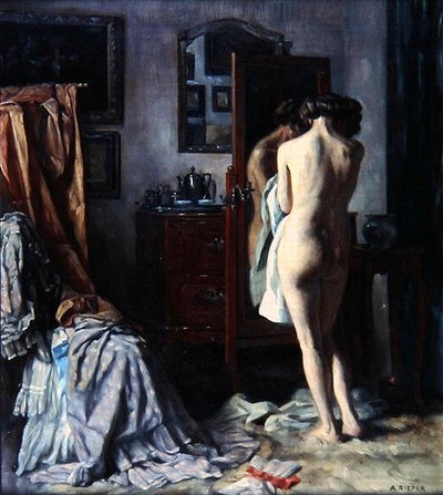Boudoir, c.1910 (tuval üzerine yağlı boya) by August Rieper