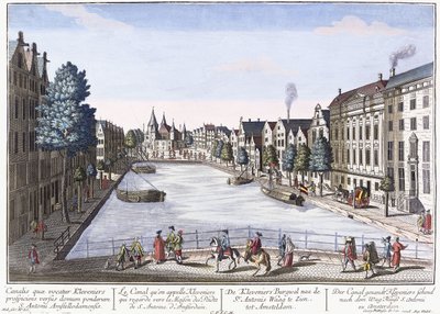Vue of Kleveniers Canal, Amsterdam, c.1740-1770 (el boyaması gravür) by August Vindel