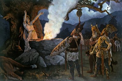 Kelt savaşçıları bir rahibe danışır. Augustus Dieffenbacher