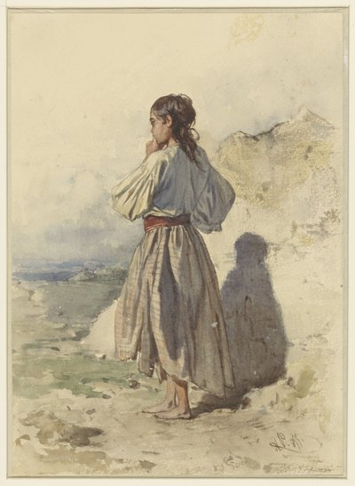 Macar kadın, dörtte üçü solda duruyor, arkadan görülüyor by August Xaver Carl von Pettenkofen