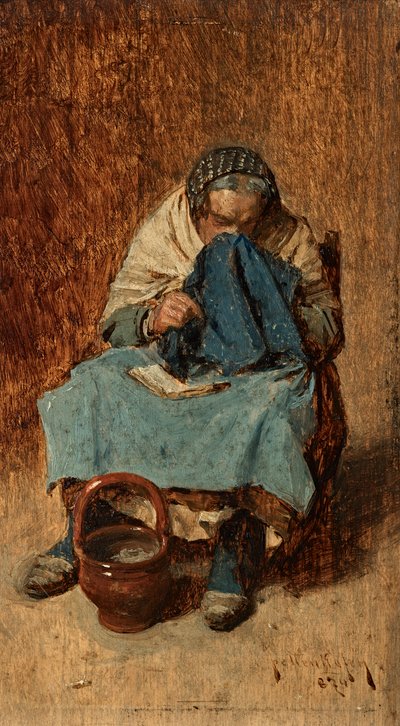 Burnunu üfleyen yaşlı Venedikli by August von Pettenkofen