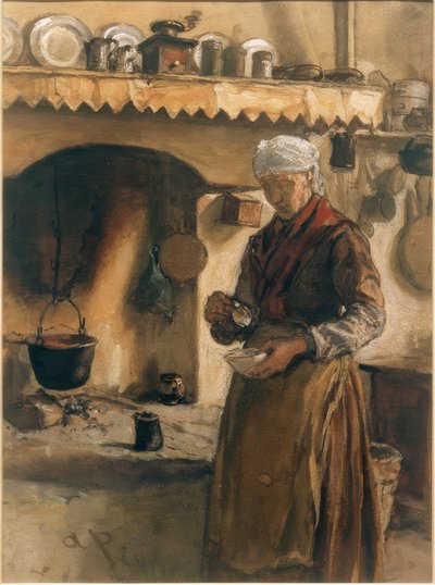 Ocakta İtalyan köylü kadın by August von Pettenkofen