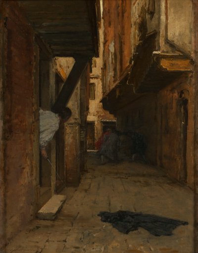 Venedik sokağında sokak kavgası by August von Pettenkofen