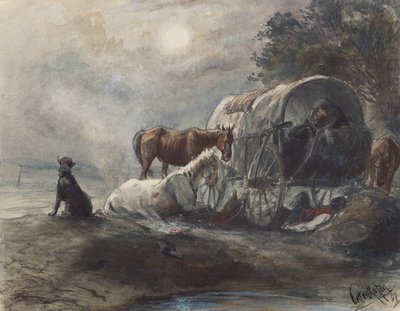 Kapalı bir vagonda geceleme by August von Pettenkofen