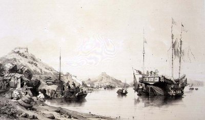 Gelgitte Makao Sahili, Eugene Ciceri (1813-90) 1842 (renkli lito) tarafından oyulmuş 