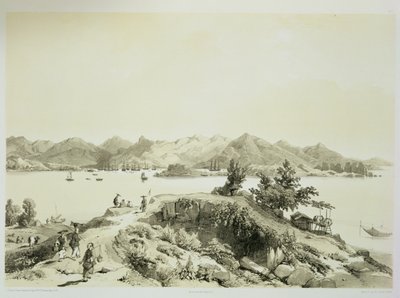 Hong Kong Körfezi ve Adası, Eugene Ciceri (1813-90) 1842 (renkli taş) tarafından oyulmuş 'Çin Eskizlerinden' 4. plaka by Auguste Borget