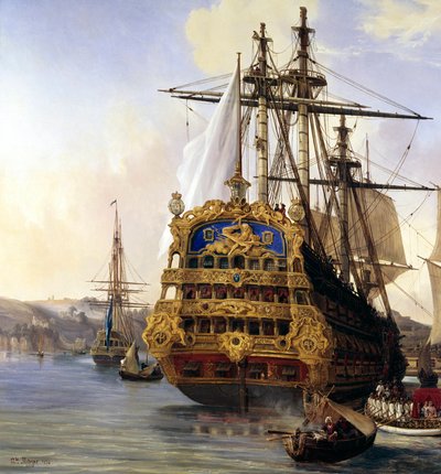 1724 yılında Brest limanındaki “le foudroyant” gemisi”” Detay. Auguste Mayer tarafından tablo (1805-1890) 1724 Brest, Güzel Sanatlar Müzesi - Brest limanında “Le Foudroyant”” gemisi by Auguste Etienne Francois Mayer