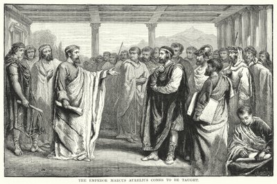İmparator Marcus Aurelius öğretilmeye geliyor (gravür) by Auguste Francois (after) Laby