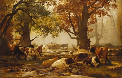 Ormanlık Bir Nehir Manzarasında Sığır, by Auguste Francois Bonheur