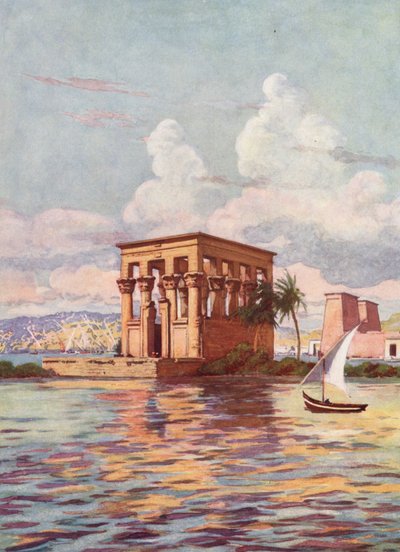 Philae adasında, Mısır (renkli lito) by Auguste Gerardin