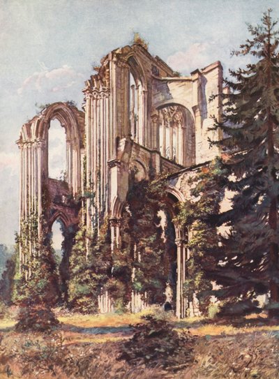 Fransa: Saint-Wandrille Manastırı (renkli taş baskı) by Auguste Gerardin
