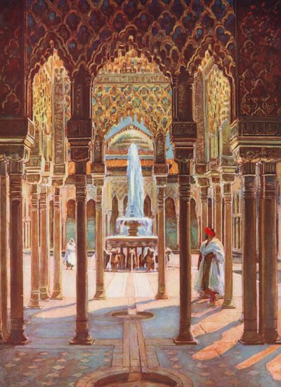 Elhamra, İspanya (renkli litografi) by Auguste Gerardin