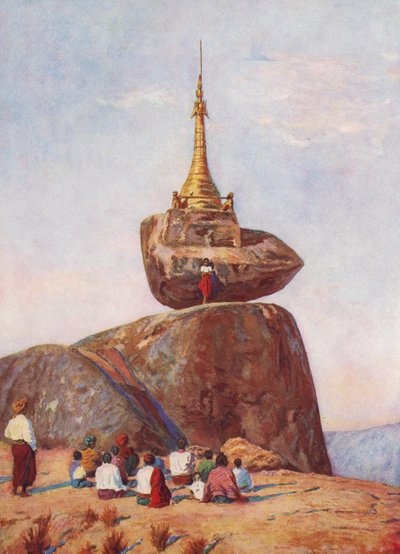 Sampan Pagoda, Burma (renkli lito) by Auguste Gerardin