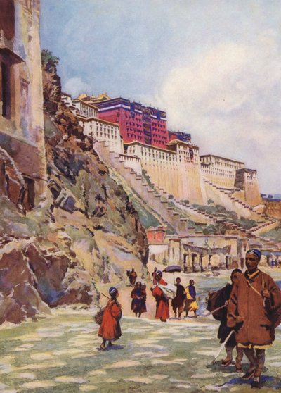 Potala, Tibet (renkli lito) by Auguste Gerardin