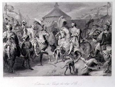 Altın Kumaş Tarlasında Buluşma, 24 Haziran 1520, Millin tarafından gravür (gravür) by Auguste Hyacinthe (after) Debay