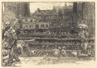Boşaltma, Canal St. Martin Alçı boşaltıcılar, Canal Saint-Martin, 1890. by Auguste Lepere