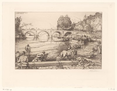 Seine L'Abreuvoir au pont Marie, Paris'te rakamlarla Pont Marie'nin görünümü (nesne üzerindeki başlık) by Auguste Lepère (signed by artist)