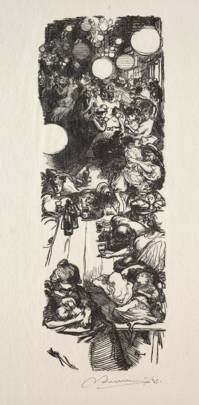 14 Temmuz, Rue de Belleville, gece yarısı by Auguste Louis Lepère