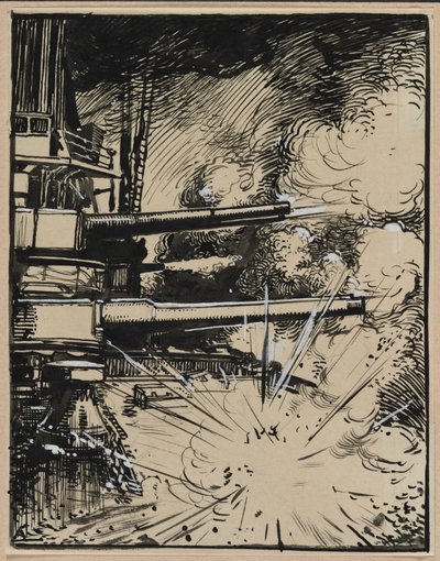 Toplar hedeflenmiş bir zırh üzerinde patlayan bomba, 1914. by Auguste Louis Lepère