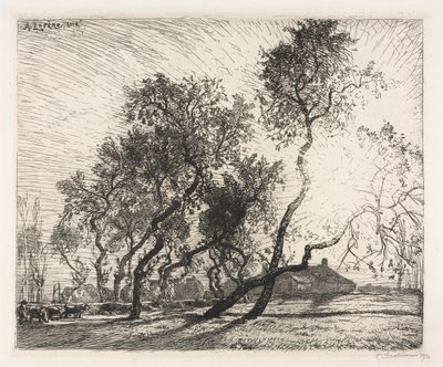 Hollanda Kavak Ağaçları ile Çiftlik, 1914. by Auguste Louis Lepère