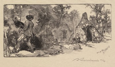 Fontainebleau Ormanı: Coalmen Fontainebleau Ormanı: Charbonniers, 1890. by Auguste Louis Lepère