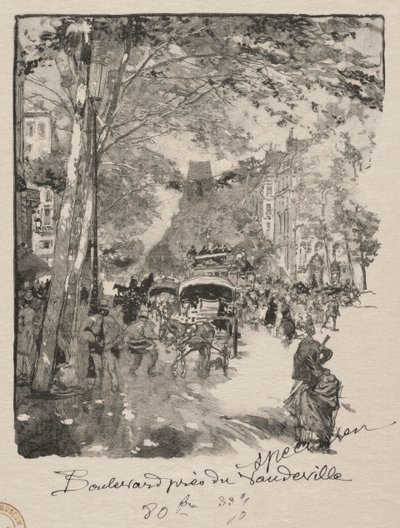 Vaudeville yakınındaki bulvar by Auguste Louis Lepère